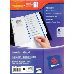 Avery IndexMaker intercalaires en carton avec pages de garde et index, ft A4, 12 onglets, blanc