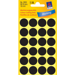 Avery Etiquettes ronds diamètre 18 mm, noir, 96 pièces