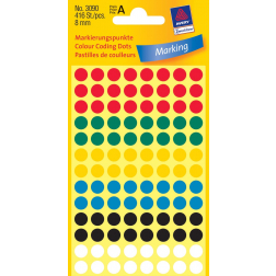 Avery étiquettes ronds diamètre 8 mm, couleurs assorties, 416 pièces