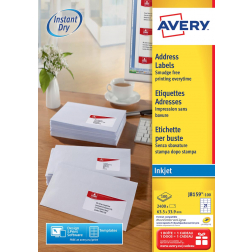 Avery Etiquettes blanches jet d'encre QuickDry boîte de 100 feuilles ft 63,5 x 33,9 mm (l x h), 2.400 pcs