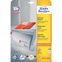 Avery Zweckform 3490, étiquettes universelles, Ultragrip, blanc, 25+5 feuilles, 70 x 36 mm