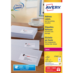 Avery L7163, Etiquettes adresses, Laser, Ultragrip, blanches, 100 pages, 14 per page, 99,1 x 38,1 mm
