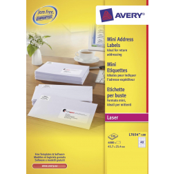Avery Etiquettes blanches laser QuickPeel ft 45,7 x 25,4 mm (l x h), 4.000 pièces, boîte de 100 feuilles