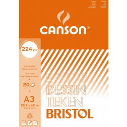 Canson papier à dessin Bristol, 224 g, ft 29,7 x 42 cm, A3, bloc de 20 feuilles