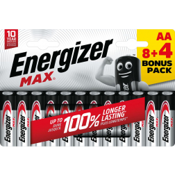 Energizer piles Max AA, blister de 8 pièces + 4 pièces gratuites