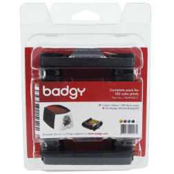 Badgy Kit 100 impressions, 100 cartes blanches vierges et 1 ruban couleur pour Badgy100 et Badgy200