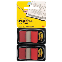 Post-it Index standard, ft 25,4 x 43,2 mm, dévidoir avec 2 x 50 cavaliers, rouge