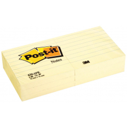 Post-it Notes, ft 76 x 76 mm, jaune, ligné, bloc de 100 feuilles