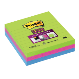 Post-it Super Sticky notes, ft 100 x 100 mm, 70 feuilles, pacquet de 3 blocs en couleurs assorties