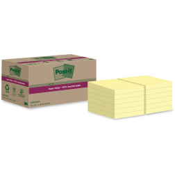 Post-it Super Sticky Notes Recycled, 70 feuilles, ft 47,6 x 47,6 mm, jaune, paquet de 12 blocs