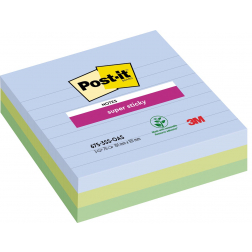 Post-it Super Sticky notes XL Oasis, 70 feuilles, ft 101 x 101 mm, ligné, assorti, paquet de 3 blocs