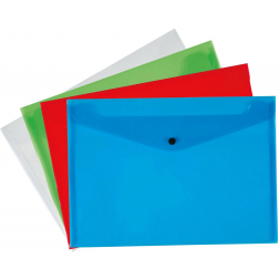 Q-CONNECT pochette documents, A4, PP transparent, bouton-pression, couleurs assorties, paquet 12 pièces