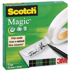 Scotch ruban adhésif Magic Tape ft 12 mm x 66 m, boîte de 2 rouleaux