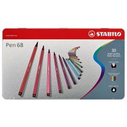 STABILO Pen 68 feutre, boîte métallique de 30 stiften en couleurs assorties