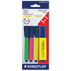 Staedtler Surligneur Textsurfer Classic blister de 4 pièces: 1 x vert, 1 x rose, 1 x jaune et 1 x ja...
