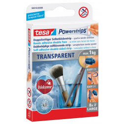 Tesa Powerstrips Transparent, charge maximum de 1 kg, transparent, blister de 8 pièces