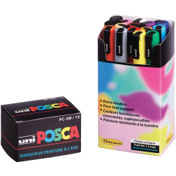 uni-ball Marqueur peinture à l'eau Posca PC-3M boîte de 15 pièces en couleurs assorties