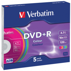 Verbatim DVD enregistrable DVD+R, boîte de 5 pièces, emballées individuellement (Slim Case)