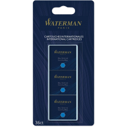 Waterman cartouches d'encre Standard, bleu (Serenity), blister de 36 pièces