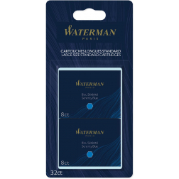 Waterman cartouches d'encre Standard Long, bleu (Serenity), blister de 32 pièces