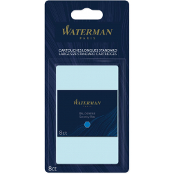 Waterman cartouches d'encre Standard Long, bleu (Serenity), blister de 8 pièces