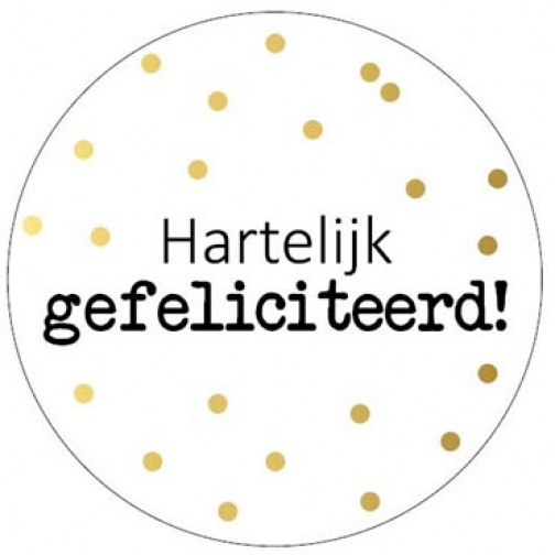 KP étiquette "Hartelijk gefeliciteerd+points", diamètre 40 mm, rouleau de 250 pièces