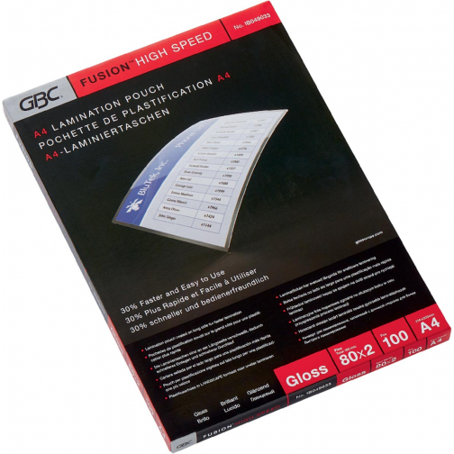 GBC HighSpeed pochette à plastifier ft A4, 160 microns (2 x 80 microns), paquet de 100 pièces