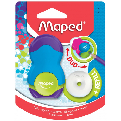 Maped taille-crayon + gomme Loopy Soft Touch, blister de 1 pièce