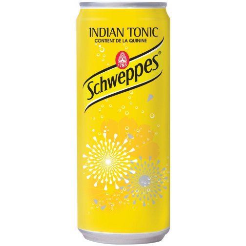Schweppes Indian Tonic, boisson rafraîchissante, canette de 33 cl, paquet de 24 pièces