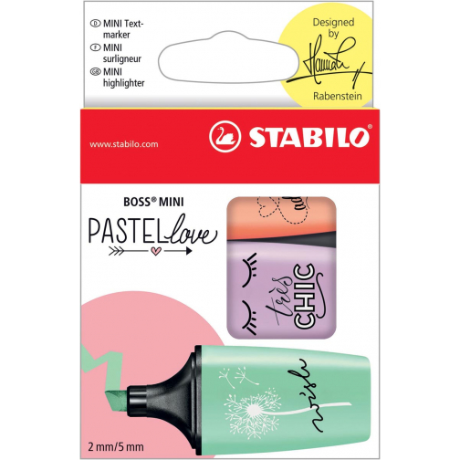 STABILO BOSS MINI Pastellove surligneur, boîte de 3 pièces en couleurs pastels assorties