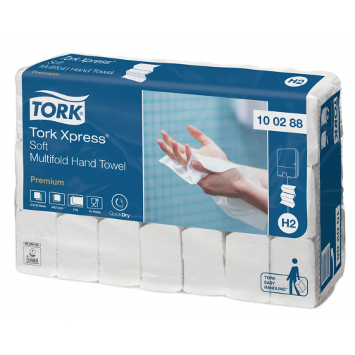 Tork essuie-mains en papier Xpress, Soft, 2 plis, 110 feuilles, système H2, paquet de 21 pièces