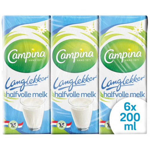 Campina lait demi écrème, 0,2 litres, paquet de 6 pièces