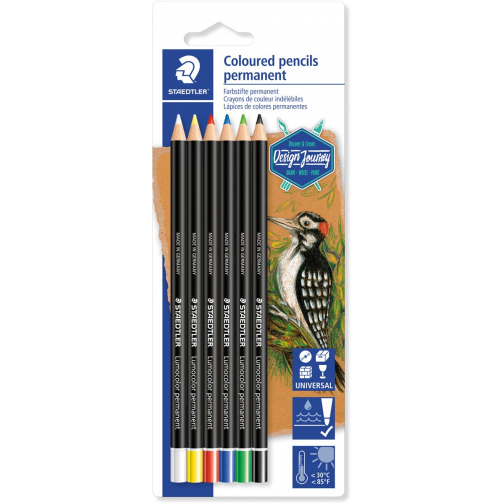 Staedtler Lumocolor crayon de couleur permanent, blister de 6 couleurs
