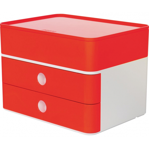 Han bloc à tiroirs Allison, smart-box plus avec 2 tiroirs et boîte de rangement, blanc/rouge