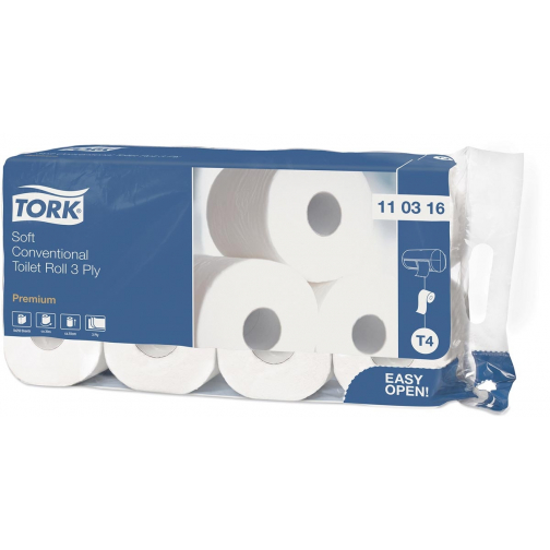 Tork Premium papier toilette extra soft, 3 plis, 250 feuilles, système T4, blanc, paquet de 8 rouleaux
