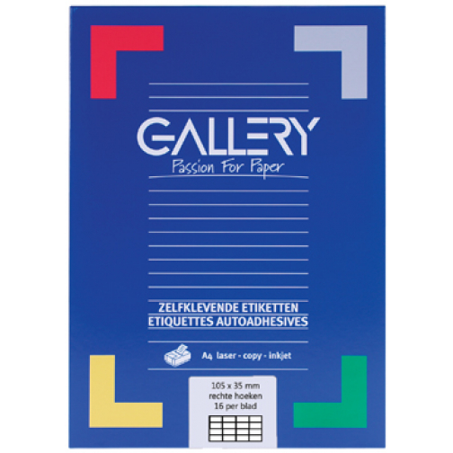 Gallery étiquettes blanches ft 105 x 35 mm (l x h), coins carrés, boîte de 1.600 étiquettes