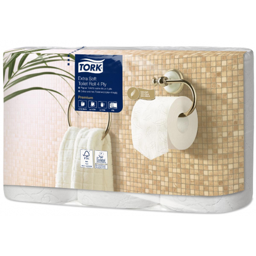 Tork papier toilette Extra Soft, 4 plis, système T4, paquet de 6 rouleaux