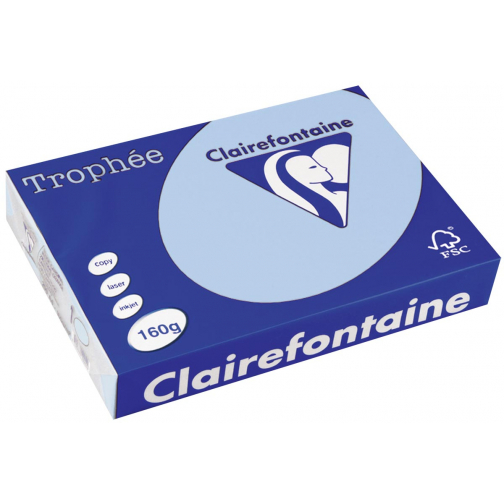 Clairefontaine Trophée Pastel, papier couleur, A4, 160 g, 250 feuilles, bleu