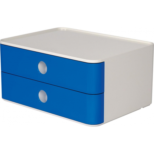 Han bloc à tiroirs Allison, smart-box avec 2 tiroirs, blanc/bleu