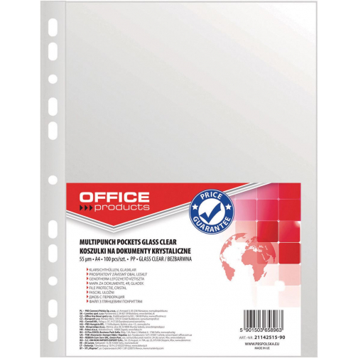OFFICE products pochette perforée, ft A4, 55 microns, lisse, paquet de 100 pièces