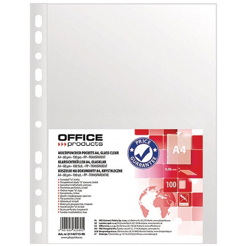 OFFICE products pochette perforée, ft A4, 60 microns, lisse, paquet de 100 pièces