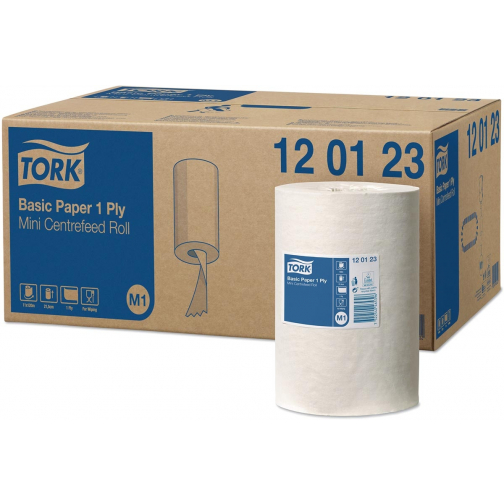 Tork Universal Basic Mini papier de nettoyage, centerfeed, 1 pli, système M1, blanc, boîte de 11 rouleaux