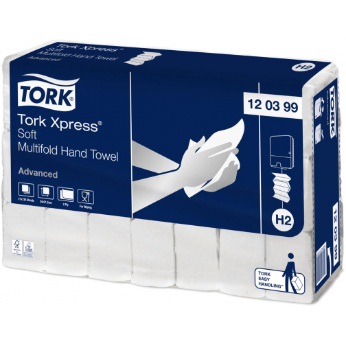 Tork Xpress Advanced essuie-mains 2 plis, système H2, blanc, ft 34x21,2 cm, paquet de 21 pièces