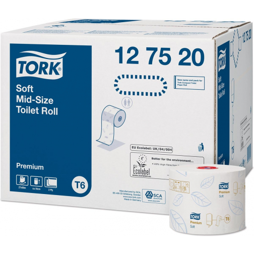 Tork Premium papier toilette soft, mid-size, 2 plis, système T6, blanc, paquet de 27 rouleaux