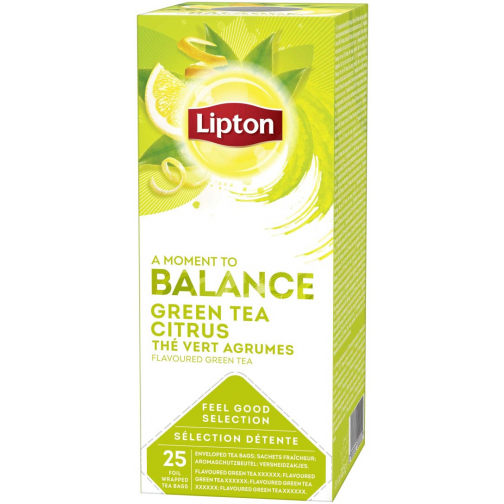 Lipton thé Feel Good Selection, thé vert agrumes, boîte de 25 sachets