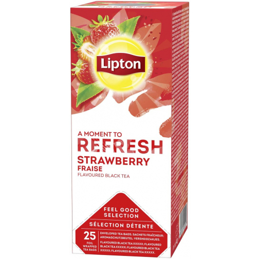 Lipton thé Feel Good Selection, thé noir fraise, boîte de 25 sachets