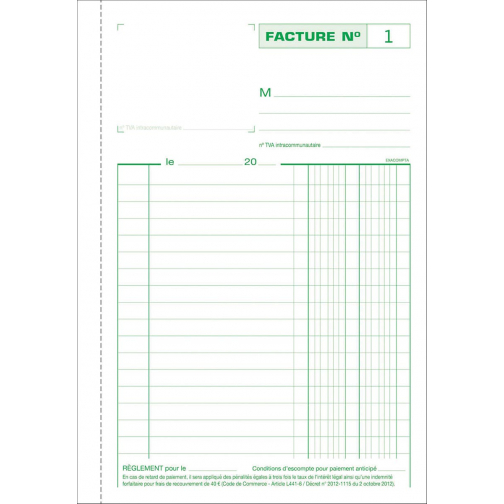 Exacompta factures, ft 21 x 14,8 cm, tripli, français