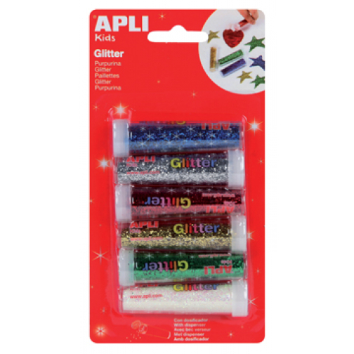 Apli Kids poudre pailletée, blister de 6 tubes en couleurs assorties