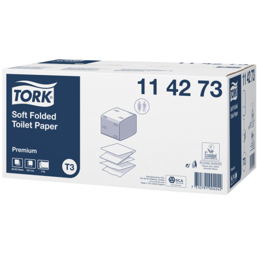 Toiletpapier Tork T3 zacht gevouwen premium 2-laags 252vel per bundel 114273