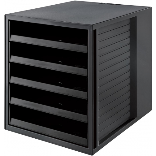 Han bloc à tiroirs Systembox Karma, avec 5 tiroirs ouverts, éco-noir